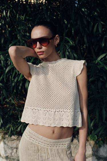 CUTWORK KNIT TOP - Ecru by Zara