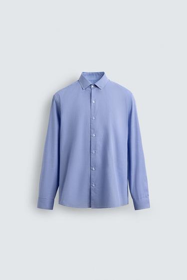 Zara TEXTURED PLAID SHIRT - Sky blue