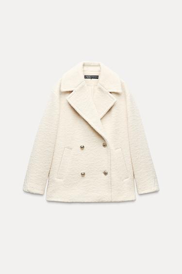 Zara DOUBLE-BREASTED BOUCLÉ COAT - Ecru