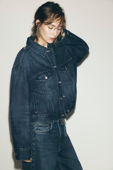 Zara TRF DENIM JACKET WITH TABS - Navy blue