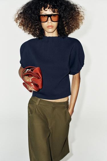 TOP IN MAGLIA CON ARRICCIATURE - Blu Marino di Zara