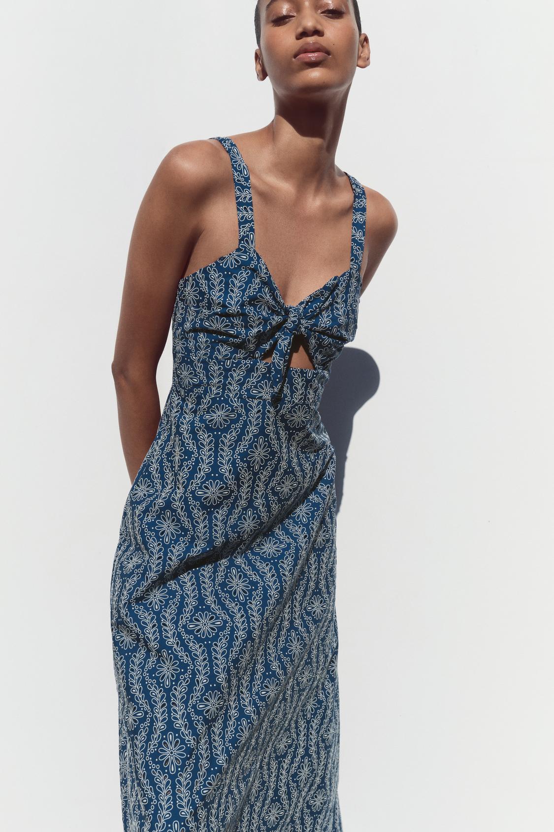 RUBBERIZED OPENWORK EMBROIDERY MIDI DRESS