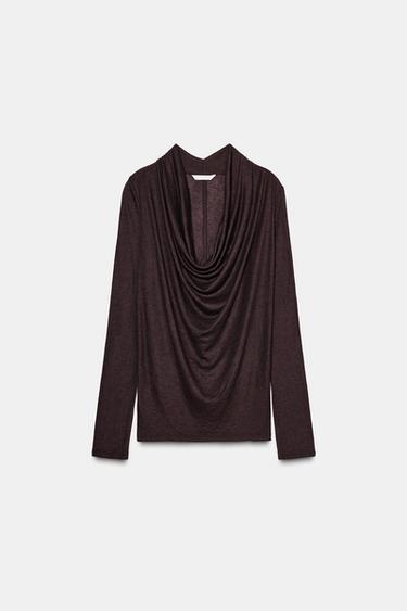 CAMISETA CON LYOCELL DRAPEADA - Chocolate de Zara