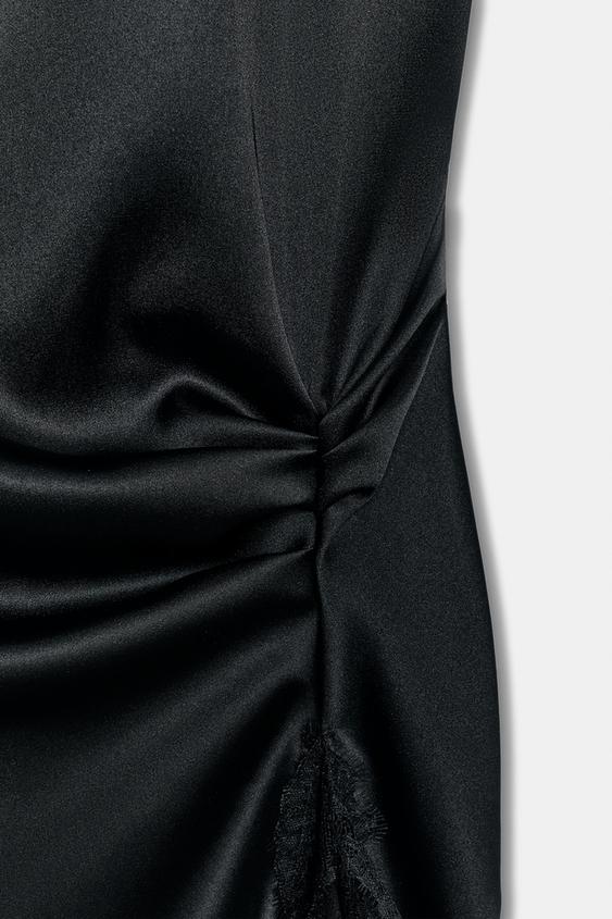 silk lace dress zara Zara - Satin Lace Dress - Black - Xs