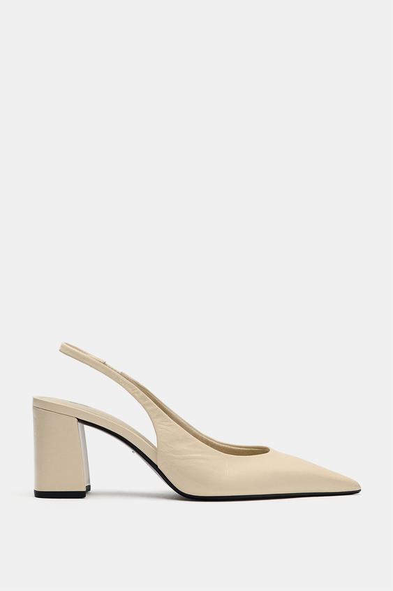 LEATHER SLINGBACK SHOES - Ecru White by Zara - Image 0