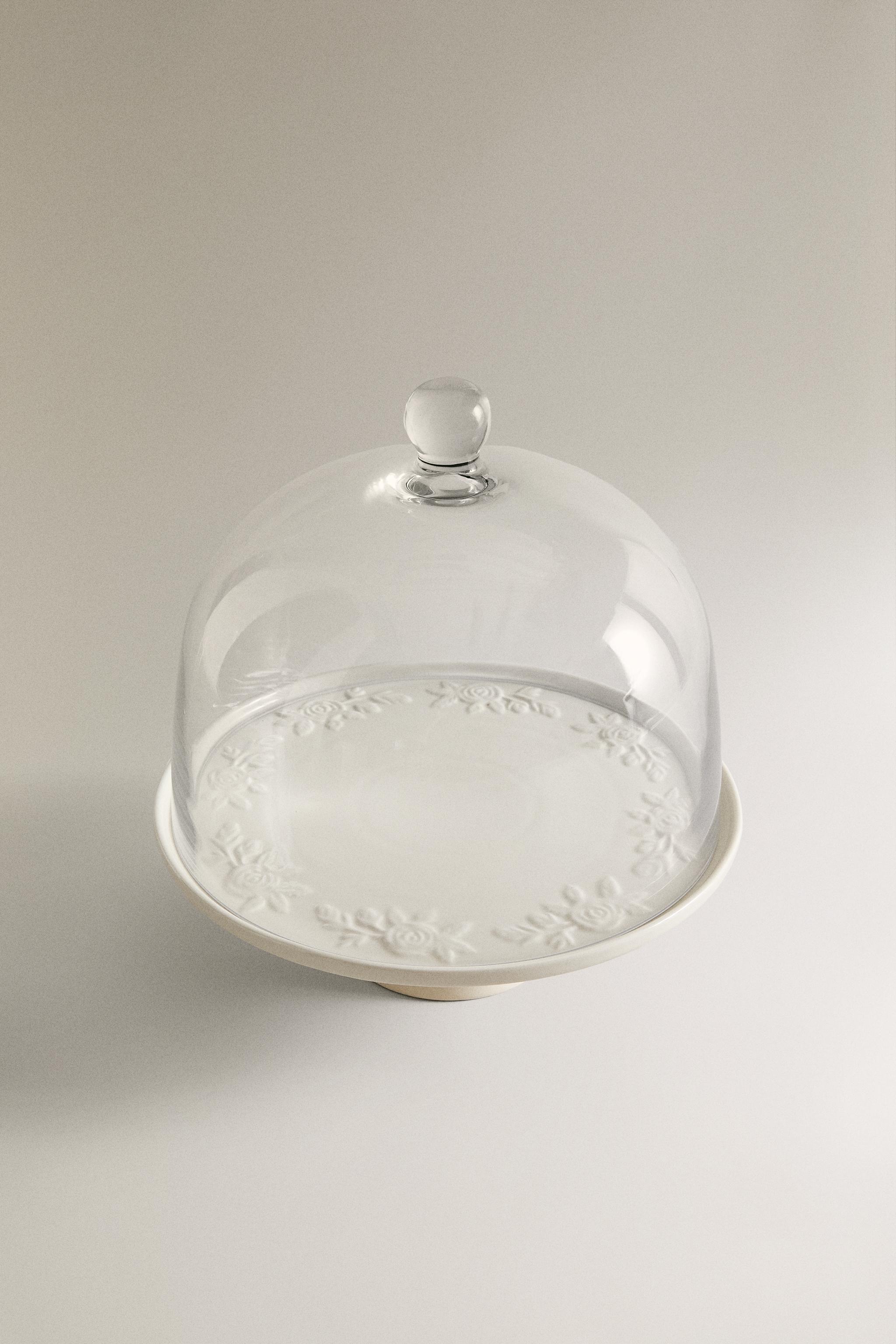 フラワーケーキスタンド、ガラスドーム付き - クリーム | ZARA Japan