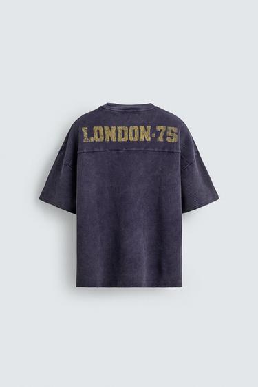 SWEAT STRUCTURÉ WAFFLE IMPRIMÉ DÉLAVÉ - Bleu encre de Zara - Image 8