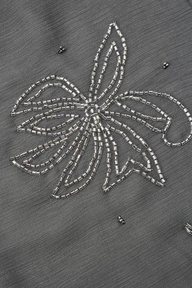 TRIANGULAR SCARF WITH BEADED EMBROIDERY - Grey by Zara - Image 5