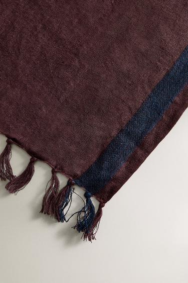 STRIPED LINEN WRAP BEACH TOWEL WITH FRINGING - Burgundy by Zara - Image 3