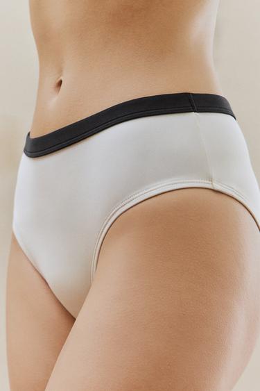 HIGH-WAIST BEACH BIKINI BOTTOMS WITH CONTRAST STRIPE - Ecru by Zara - Image 4