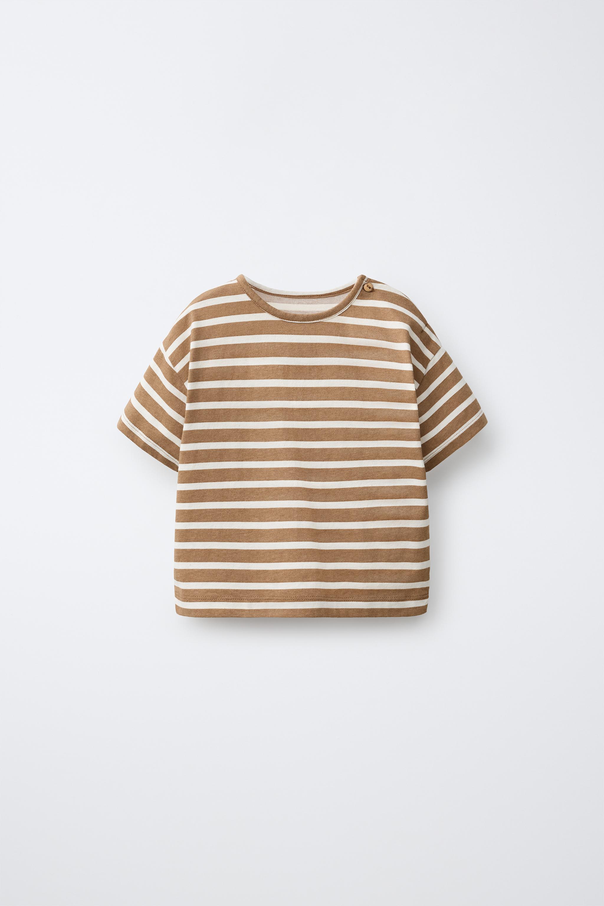 STRIPE PRINT T-SHIRT — Light brown