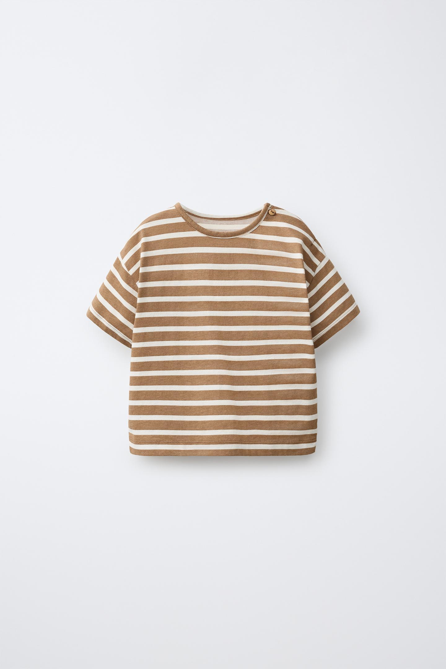 Детская футболка Zara Stripe Print, цвет: Светлый коричневый — фото 1