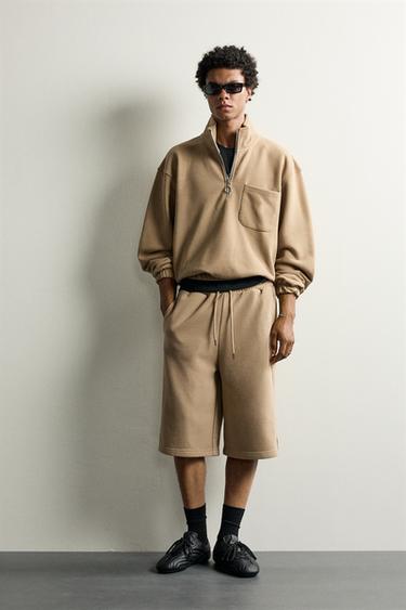 QUARTER-ZIP POCKET SWEATSHIRT - camel by Zara - Image 0
