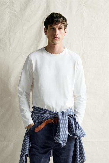 Zara RELAXED FIT LONG SLEEVE T-SHIRT - Oyster-white