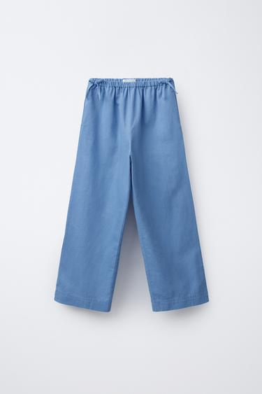 PANTALÓN ALGODÓN LINO LAZOS - Azul de Zara