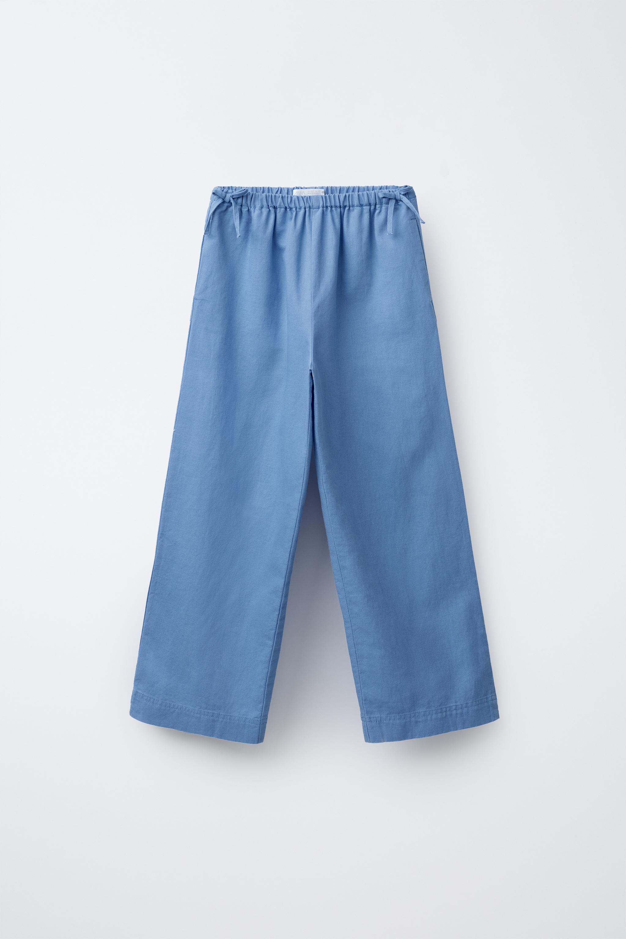 PANTALON EN COTON ET LIN AVEC LACETS
