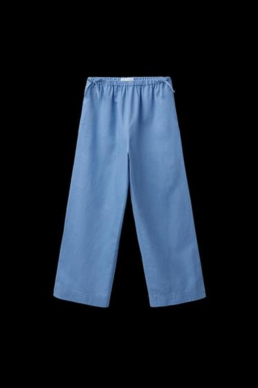 COTTON LINEN BOW TROUSERS - Blue by Zara - Image 0