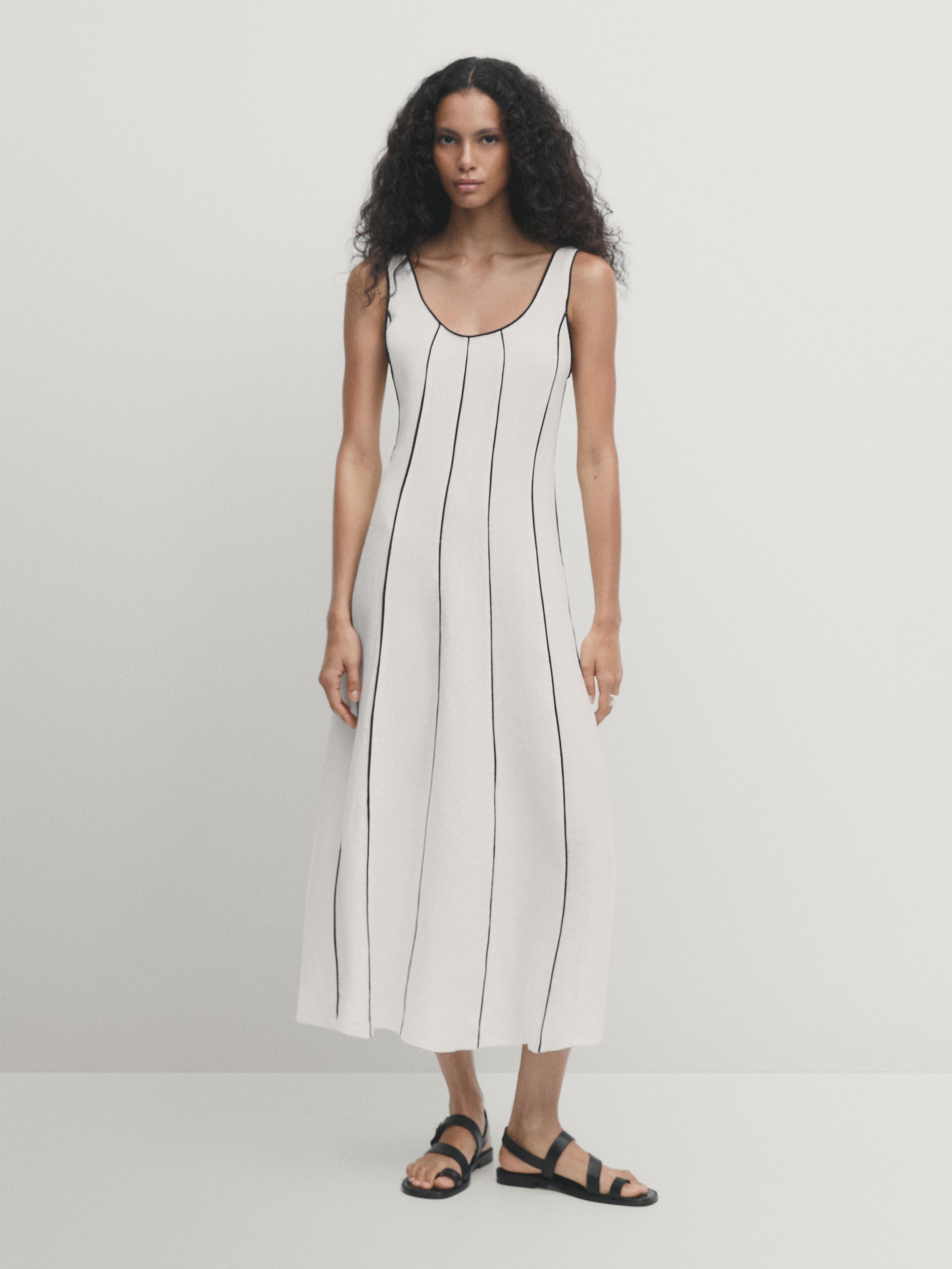 Linen blend two-tone strappy dress - White | ZARA Canada