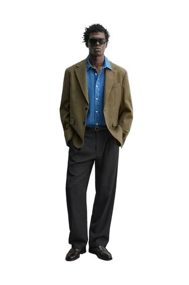 Zara 羊毛紋理西裝外套 - 卡其色