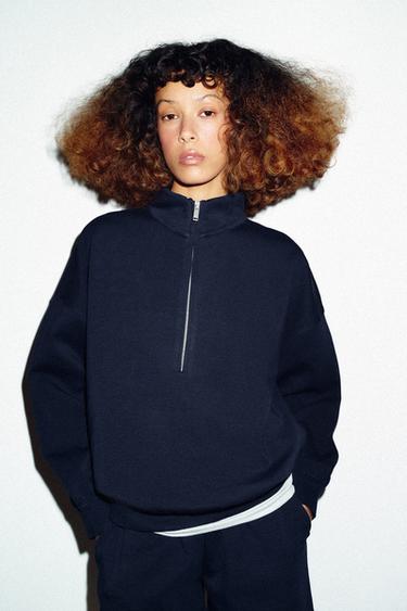 OVERSIZE ZIP-UP SWEATSHIRT - Navy blue by Zara
