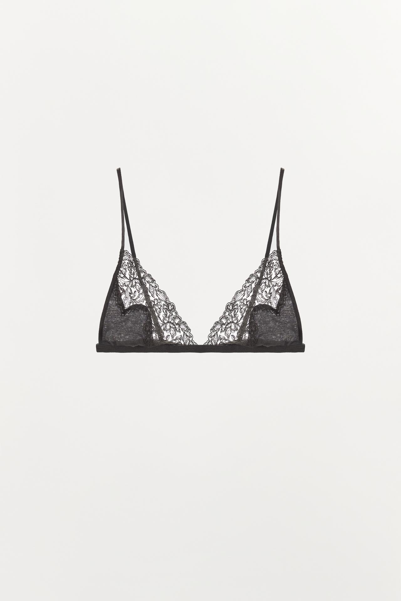 SILK LACE TRIANGLE BRA — Dark gray