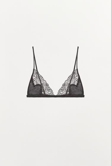 SILK LACE TRIANGLE BRA — Dark gray 1
