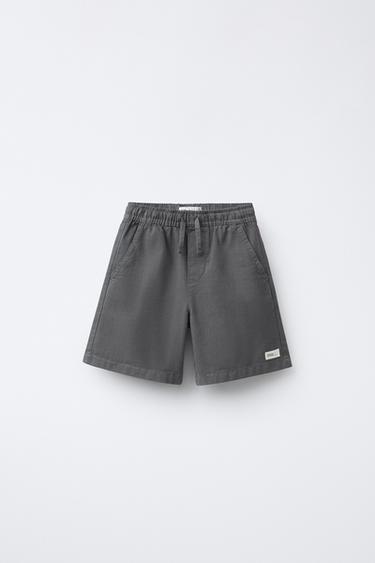 Zara COTTON LABEL BERMUDA SHORTS - Anthracite grey - Image 0