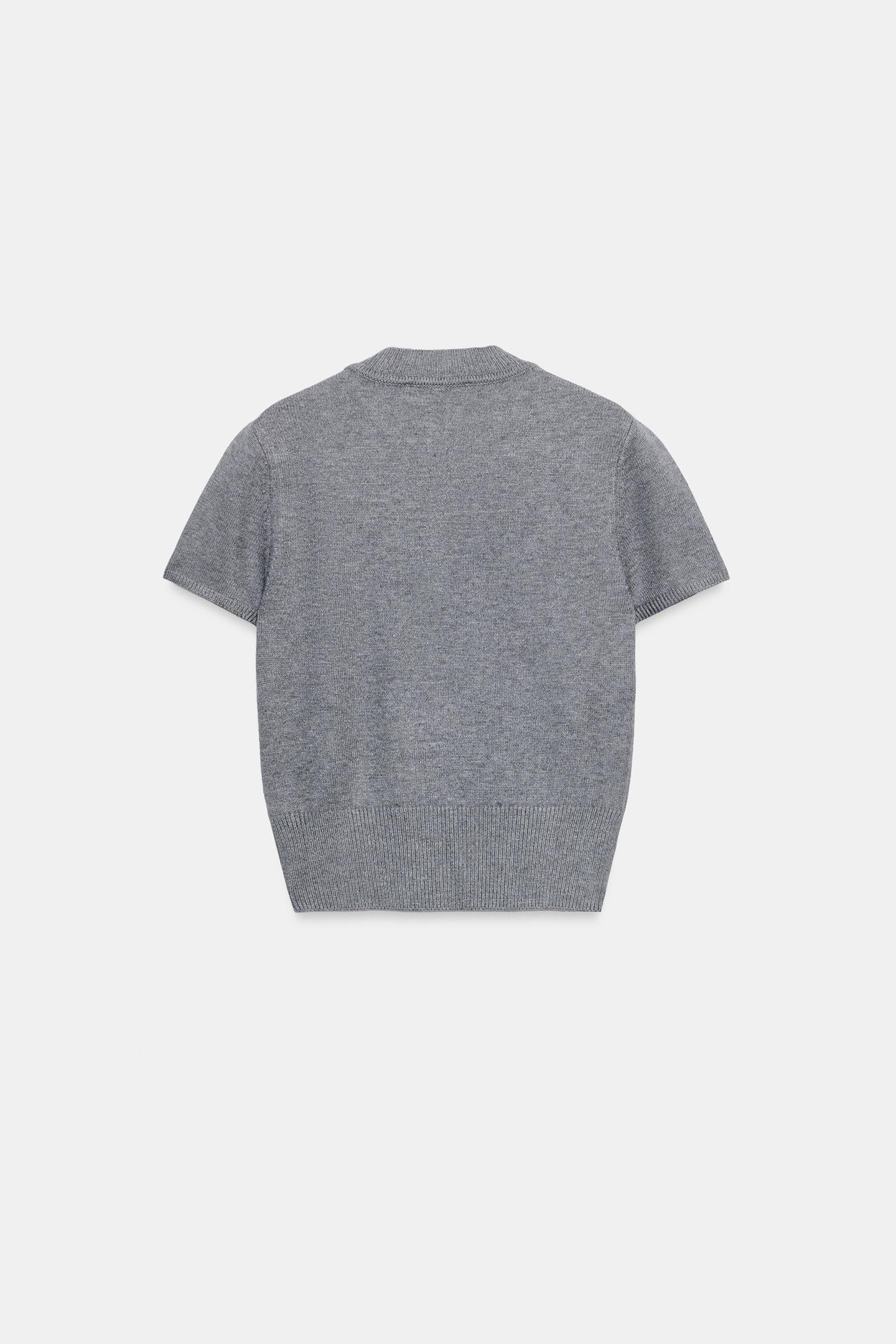 Женский топ Zara Short-Sleeve Button-Front Knit Top, цвет: Серый — фото 5