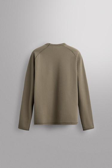 WAFFLE-TEXTURE T-SHIRT WITH POCKET - Mid-camel by Zara - Image 8