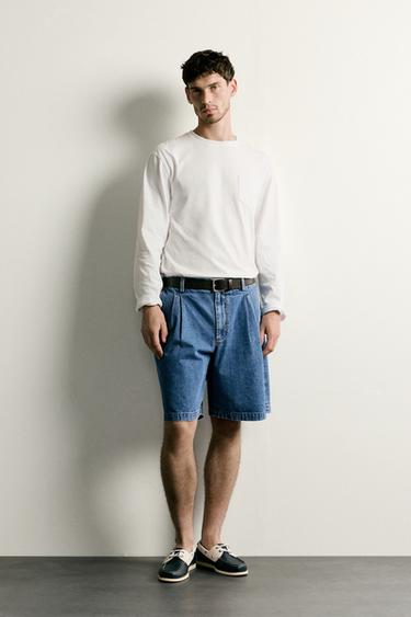 DENIM BERMUDASHORTS MED LÆG, REGULAR FIT - mellemblå fra Zara - Billede 0