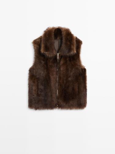 Zara High neck lambskin waistcoat - Brown