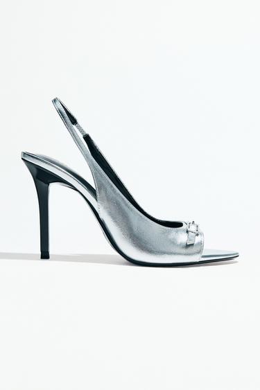Zara METALLIC EFFECT HEELED SANDALS - Silver