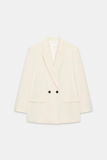 Zara OVERSIZED DOUBLE-BREASTED BLAZER - Oyster-white