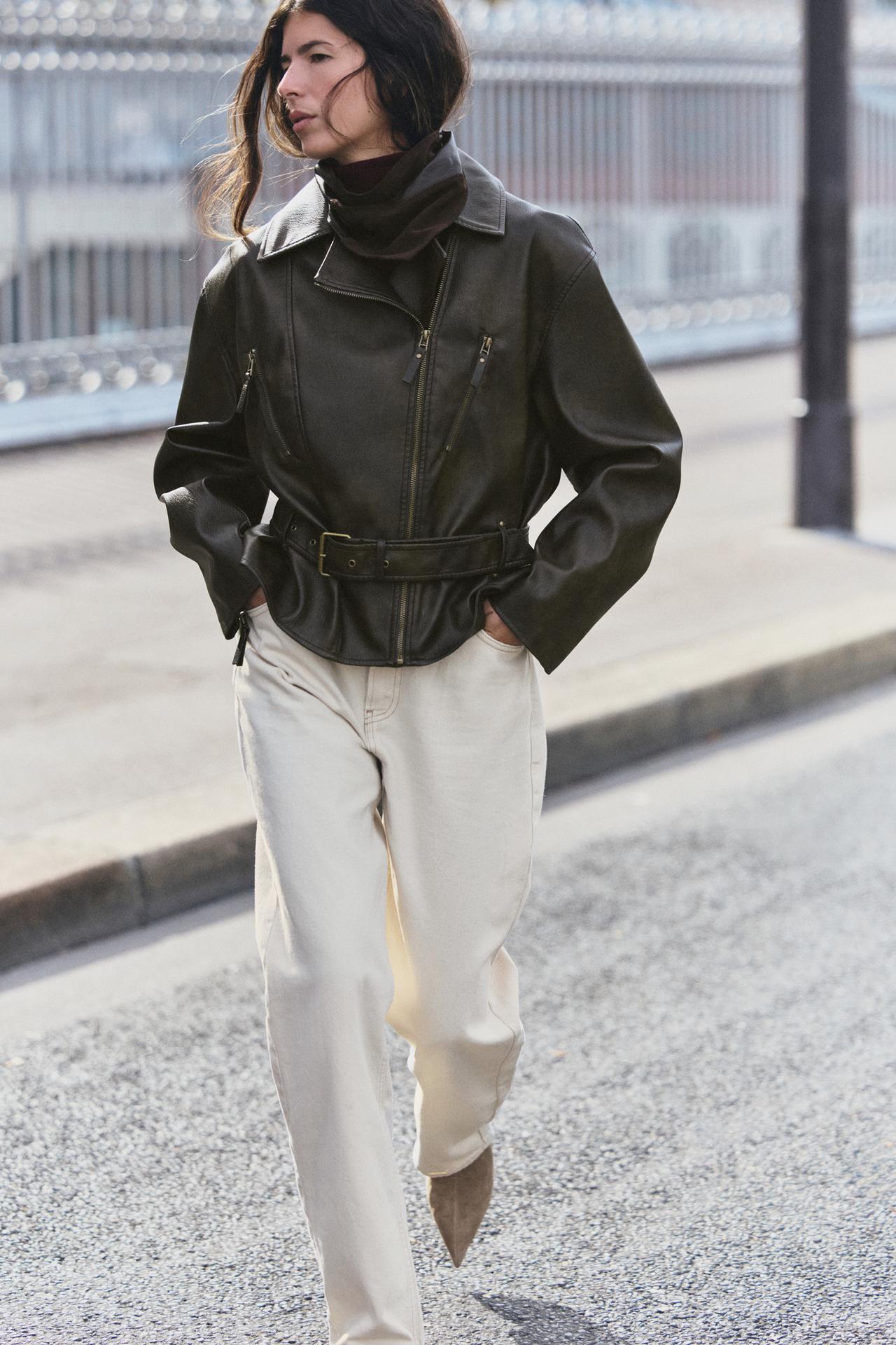 LEATHER EFFECT BELTED JACKET