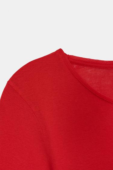 T-SHIRT EN COTON SUPIMA® - Rouge de Zara - Image 6