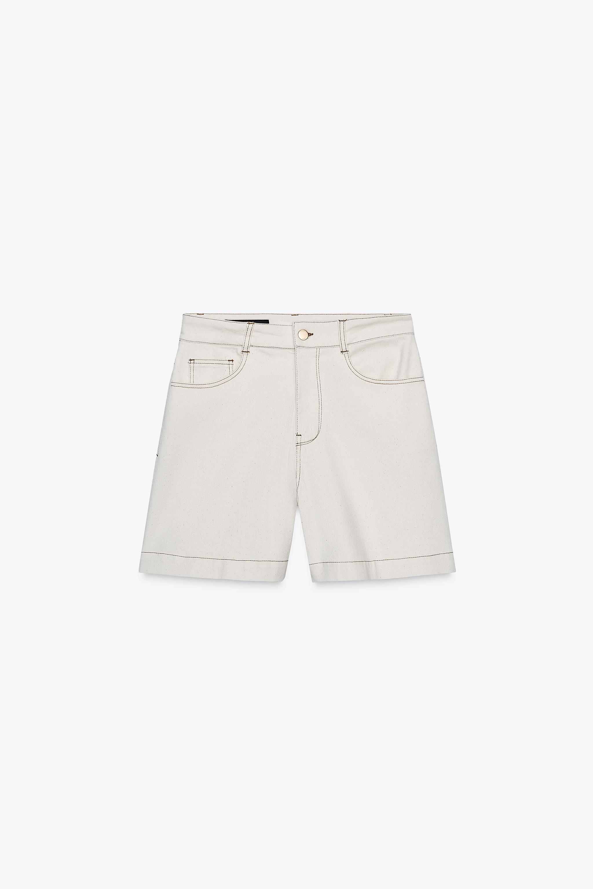 【zara】ミッドライズ バギーフィット デニムバミューダショーツ ZARA リボン刺繍付き ミッドライズ バギーフィット デニム