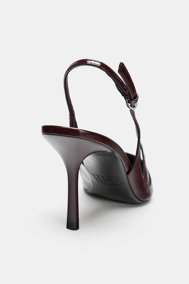 Zara PATENT EFFECT HEELED SHOES - Burgundy Red