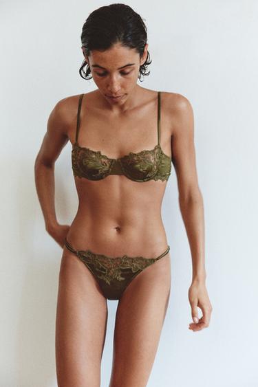 TANGA SATINADO ENCAJE - Verde de Zara - Imagen 0