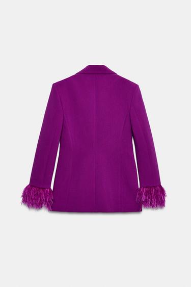 BLAZER WITH FEATHER CUFFS AND SHOULDER PADS - Purple by Zara