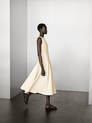Zara Flounce dress with contrast trims - Ecru