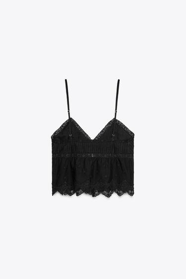 TOP À BRETELLES BRODÉES - Noir de Zara - Image 4