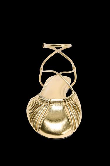 Zara METALLIC STRAPPY FISHERMAN SANDALS - Gold