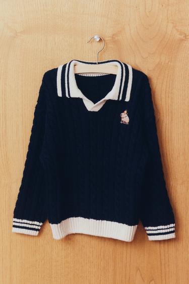 EMBROIDERED CAPYBARA KNIT POLO SHIRT - Navy blue by Zara