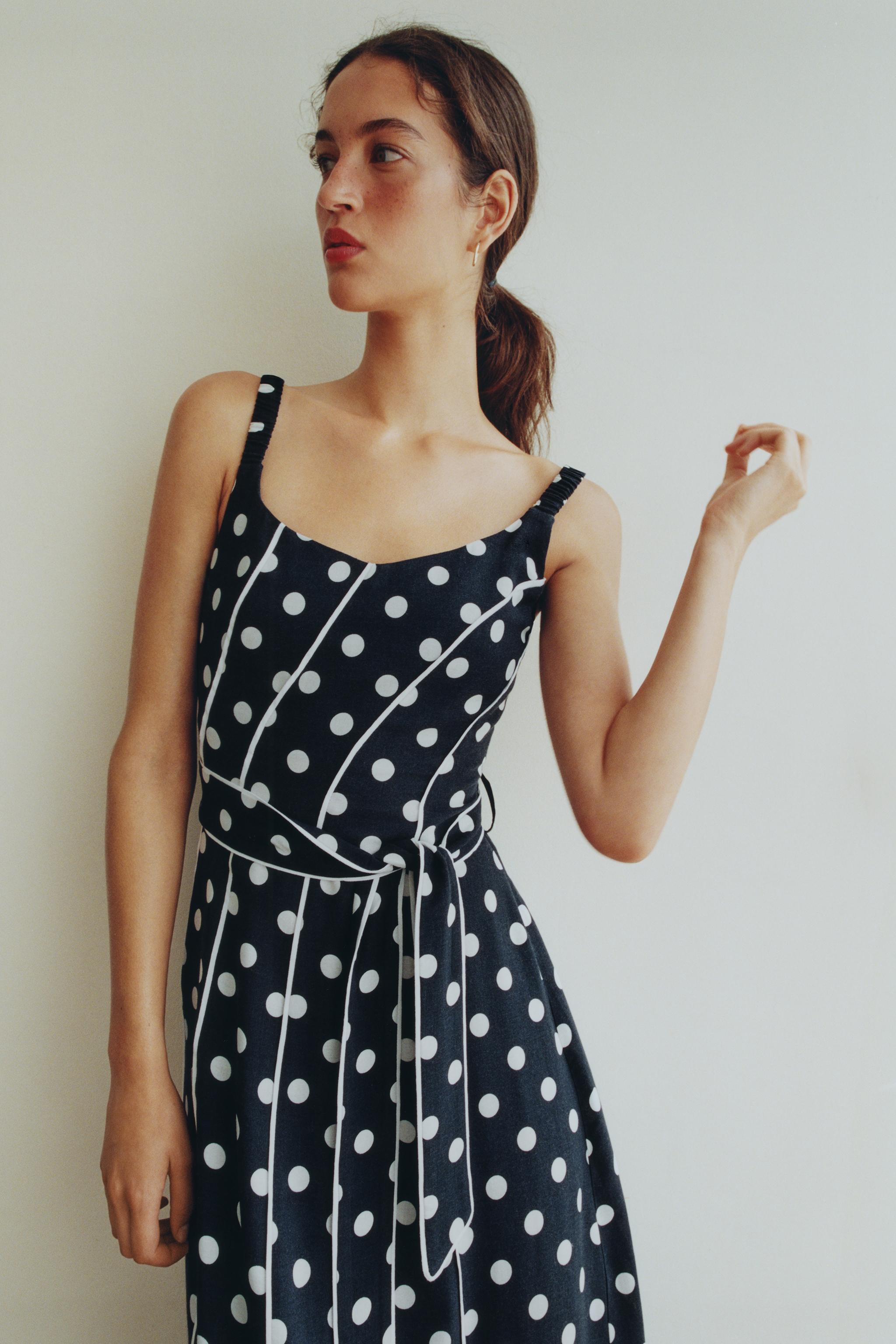 Женские платья Zara POLKA DOT BELTED MIDI DRESS — фото 9