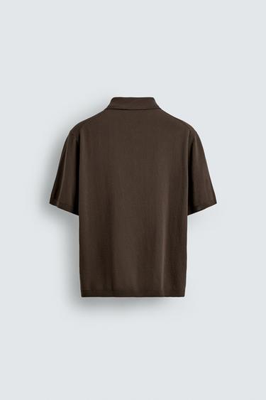 RELAXED FIT KNIT POLO SHIRT - Brown by Zara - Image 7