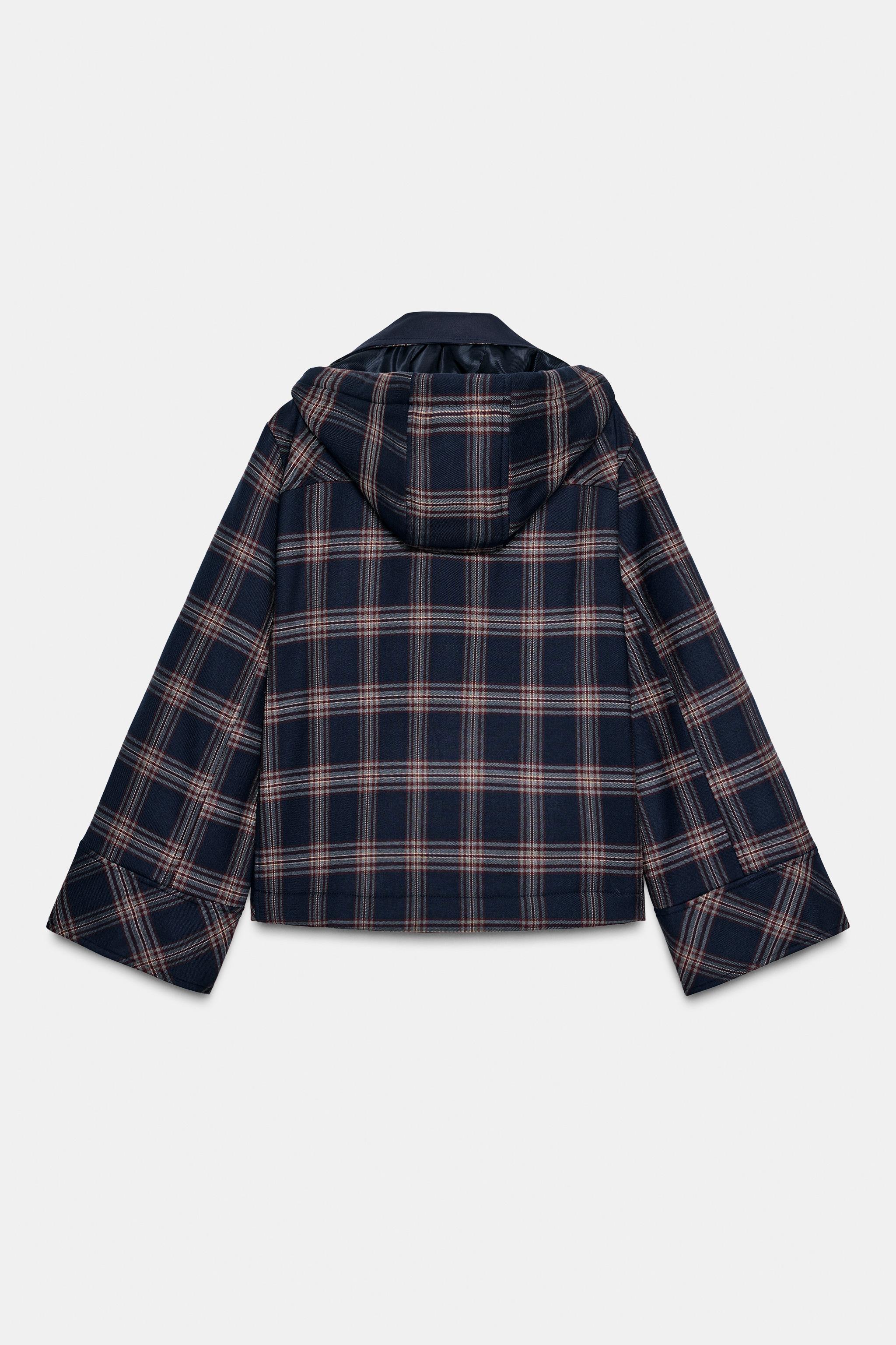 PLAID HOODED PUFFER JACKET