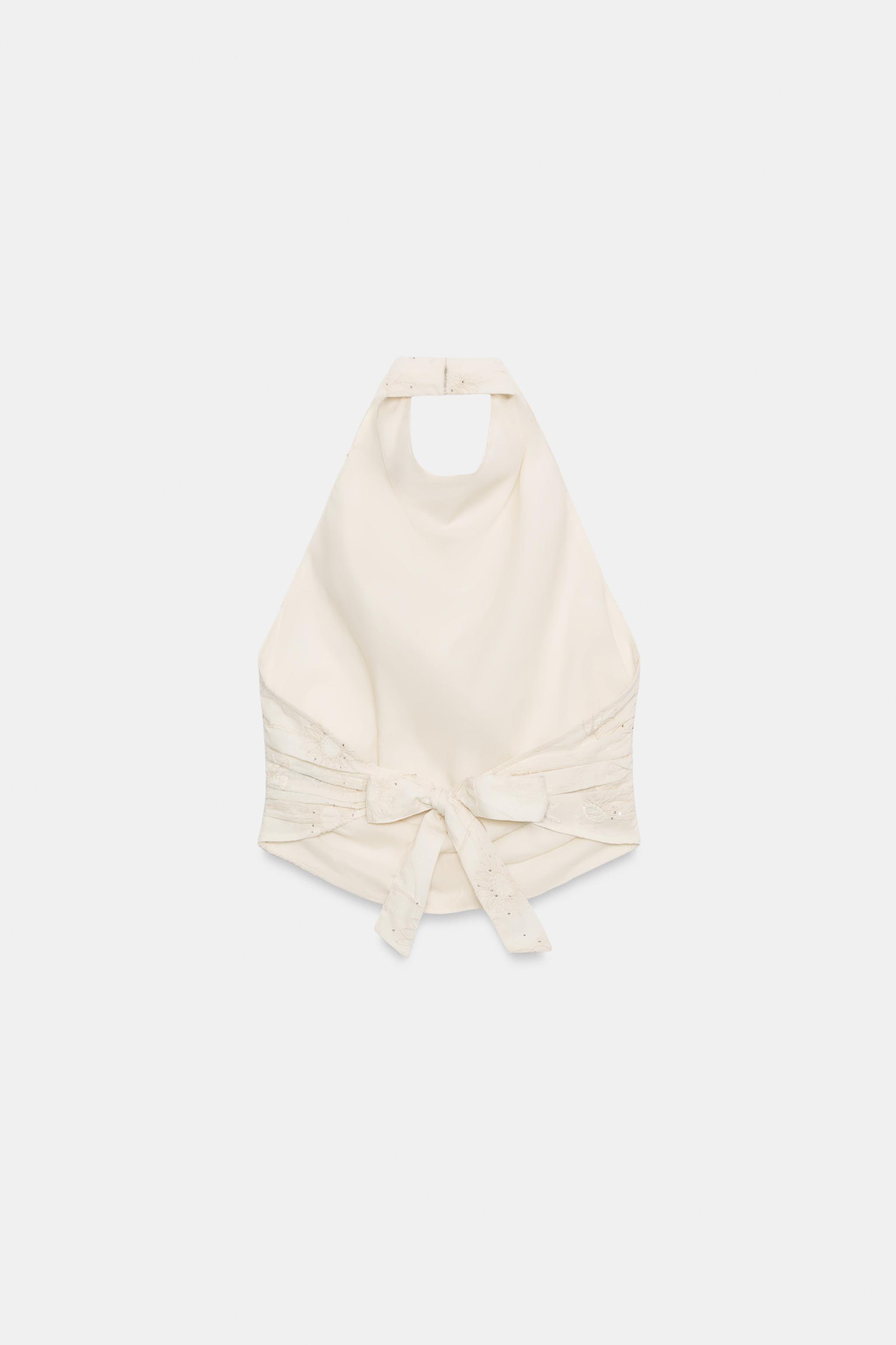 Женские рубашки Zara EMBROIDERED SEQUIN HALTER TOP — фото 9