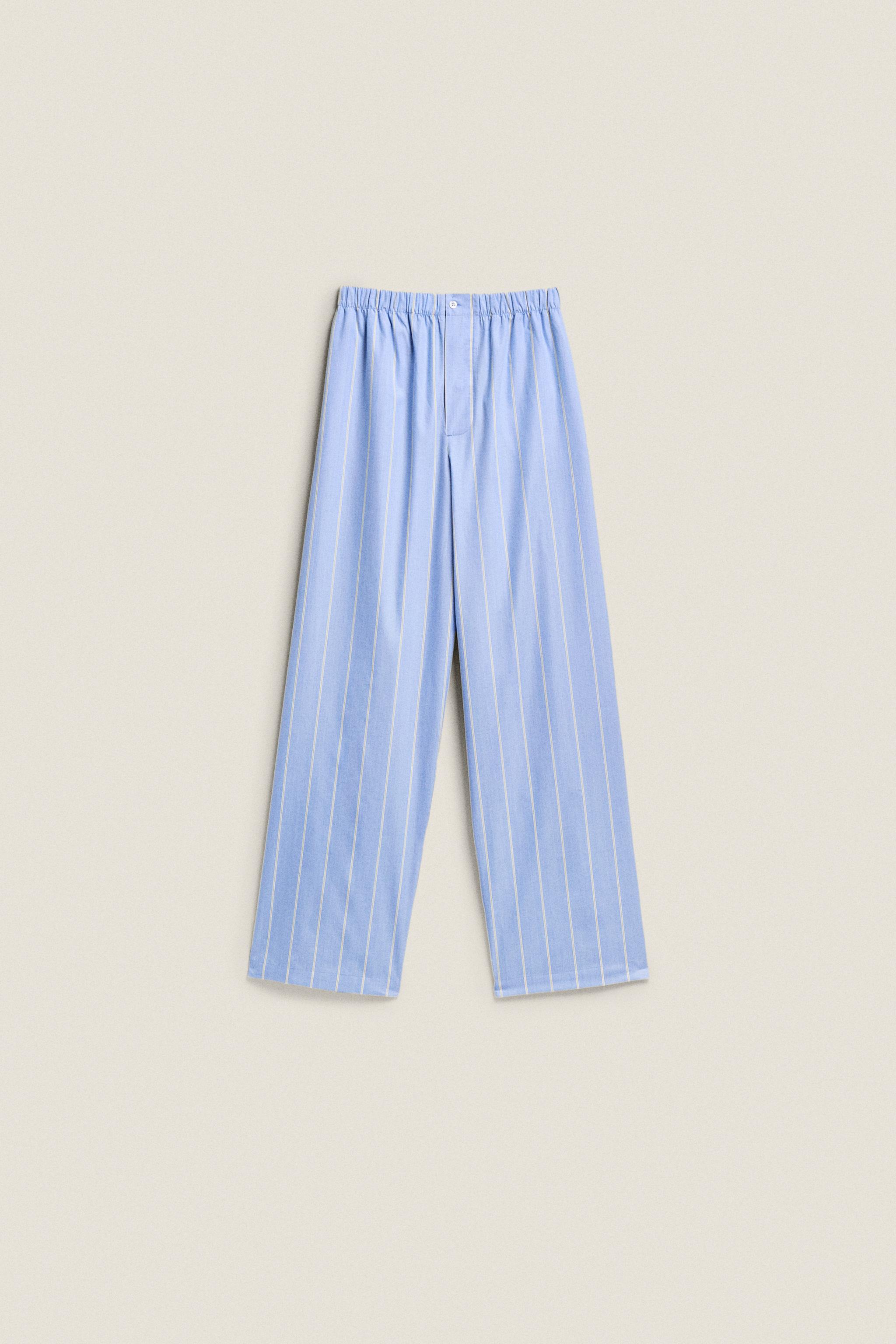 STRIPED COTTON PANTS Blue ZARA United States