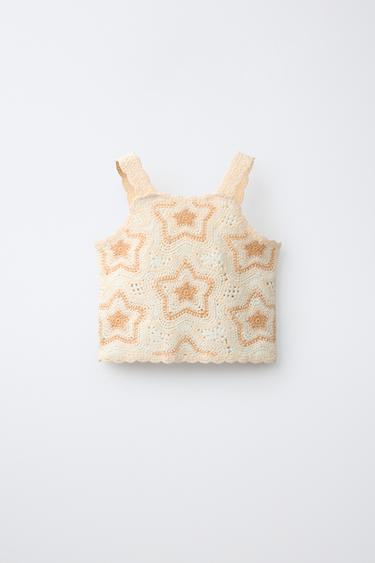 Zara STAR CROCHET KNIT TOP - Light beige - Image 0