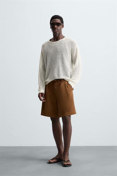 PLEATED RELAXED FIT BERMUDA SHORTS - Caramel by Zara